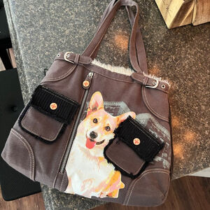 Fuzzynation Corgi Knit Tote Bag